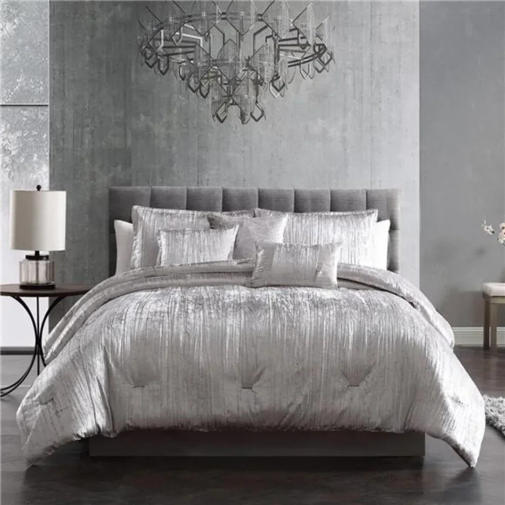Home Turin Comforter Set, King, Silver, 7 Piece Set